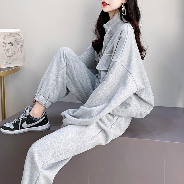 

sweater suit women's spring 2021 style casual western fashion age-reducing small two-piece footwear trousers two piece pants, White