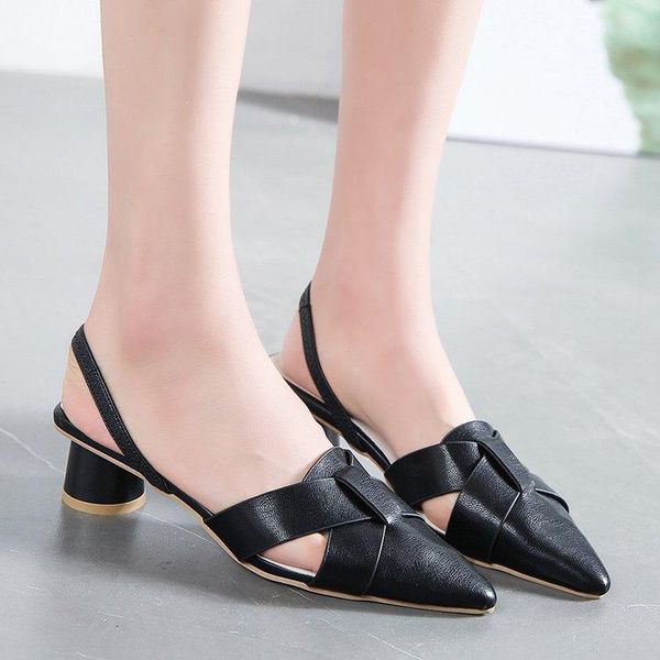

sandals summer half sheet-toe fairy air heels with pointed toes and chunky, Black
