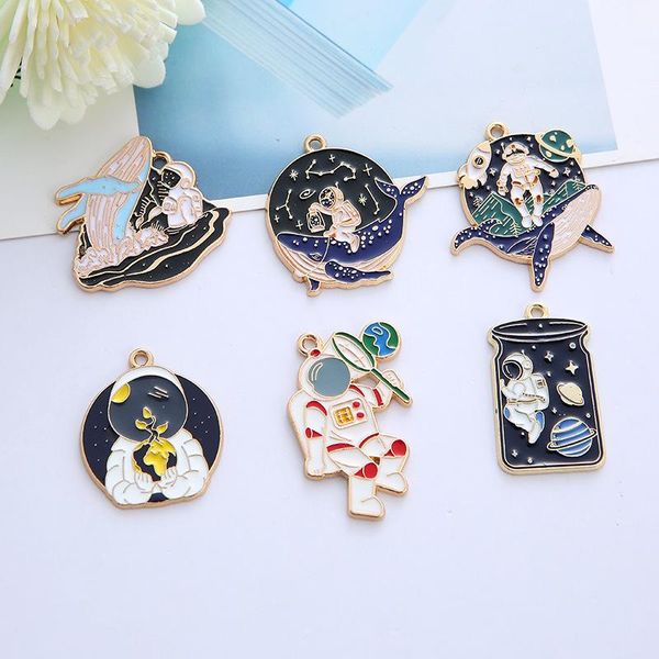 

charms 10pcs enamel cartoon whale astronaut planet charm for jewelry making fashion earring pendant necklace and bracelet, Bronze;silver