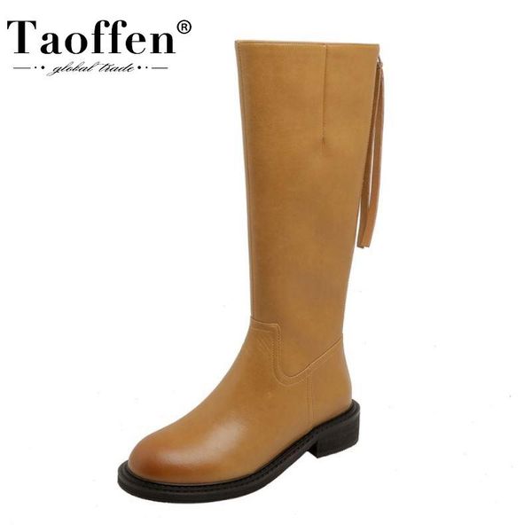 

boots taoffen women long real leather women's knee high fashion winter shoes for party footwear size 34-40, Black