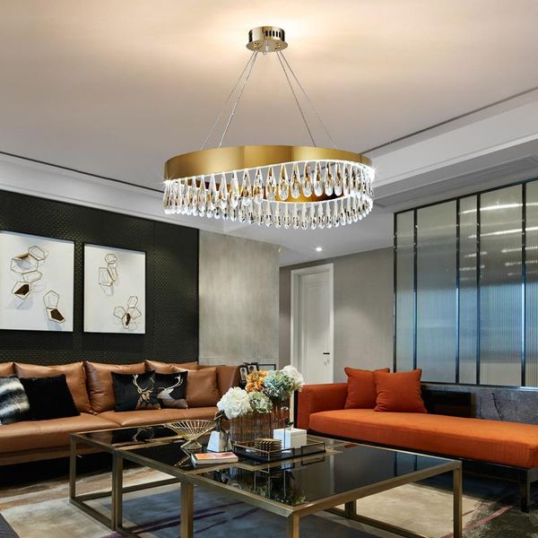 

chandeliers modern oval crystal chandelier for dining luxury brushed stainless steel led lamps rectangle langlamp home indoor lighting