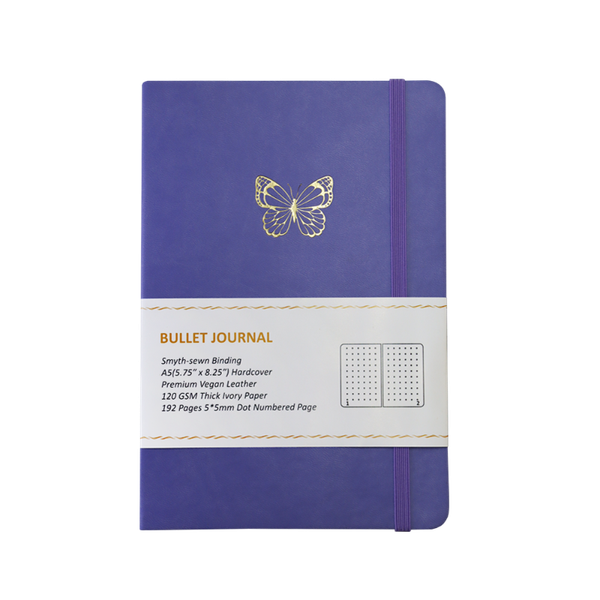 

notepads ready to ship eco friendly purple vegan leather cover spring girly butterfly notebook with dot sheets, Purple;pink