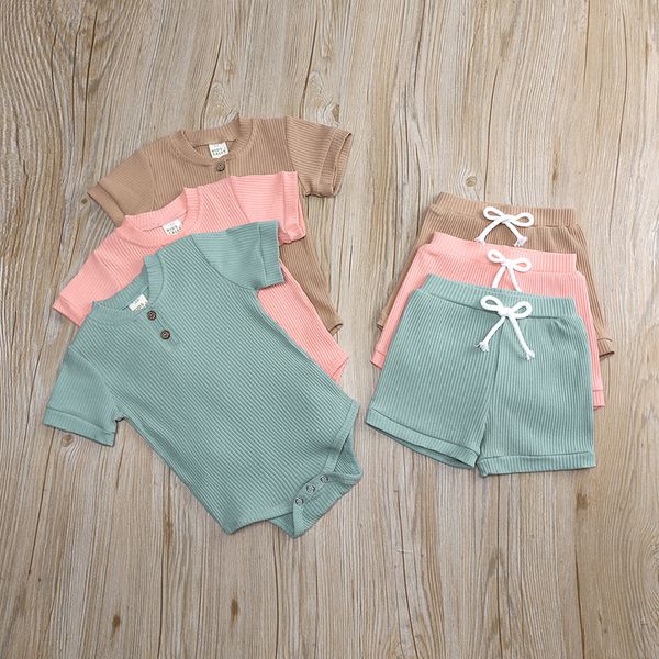 

kid boy girl clothing sets knitting short sleeve bodysuit shorts outfits summer set baby home pajama shorts suit clothes 20220308 h1, White