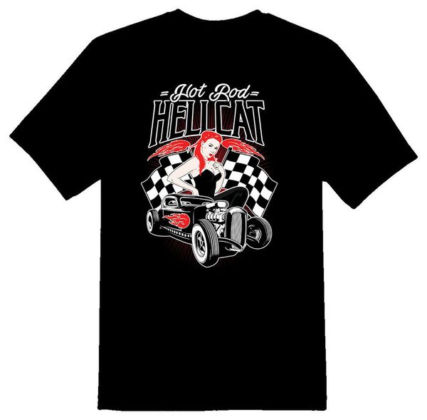 

rod hellcat pinup girl redhead black or white tee shirt, White;black