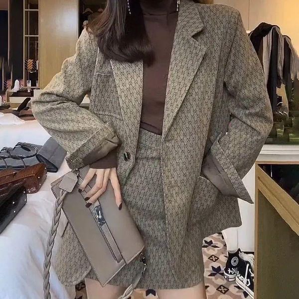 

women's jackets elegant women ol fashion suits high-end web celebrity with wool suit jacket skirt female two-piece set, Black;brown