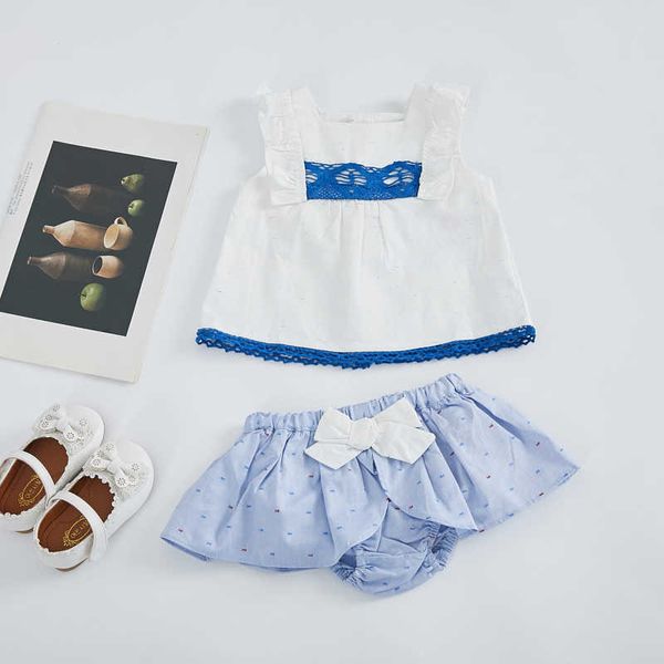 2Pcs Toddler Girls Boutique Abbigliamento Estate Neonata Vestiti Set Top manica corta + Pantaloncini Bambini Abiti in cotone 210615