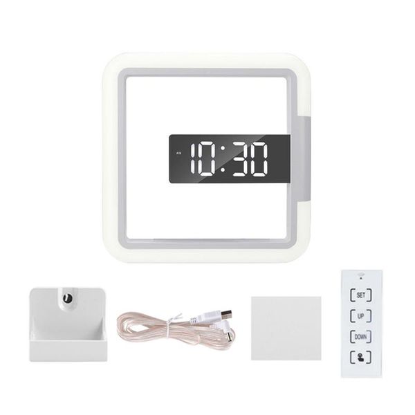 

wall clocks multifunctional digital remote control alarm temperature 7color change square hollowed mirror led light clock night lamp