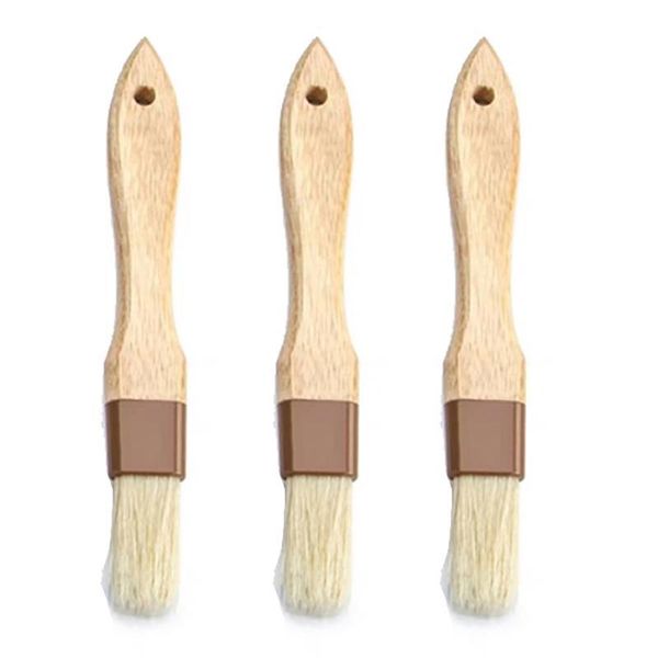 

tools & accessories 3pcs set of oil brush wooden small natural bristle pastry household outdoor barbecue tool