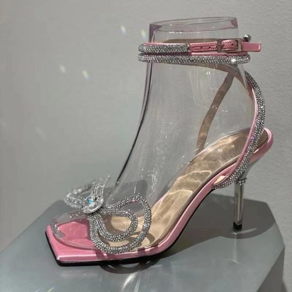 

dress shoes summer crystal bowknot decor wedding women rhinestone high heels woman sandals pointed toe slingback stilettos pumps, Black