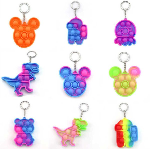 

finger toys soft sensory jewelry key chains push poo its bubble poppers cartoon simple dimple toy keychain stress reliever children gifts