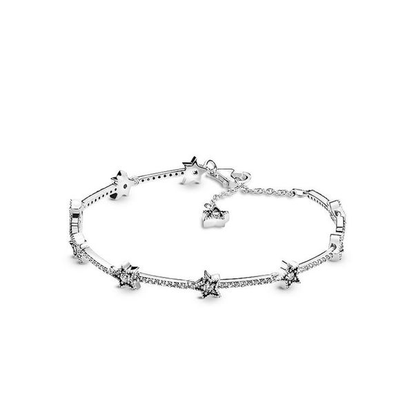 Braccialetti con ciondoli a forma di stella scintillante in argento sterling 925 con scatola adatta per ragazza europea, braccialetto di gioielli con perline, braccialetto reale per le donne