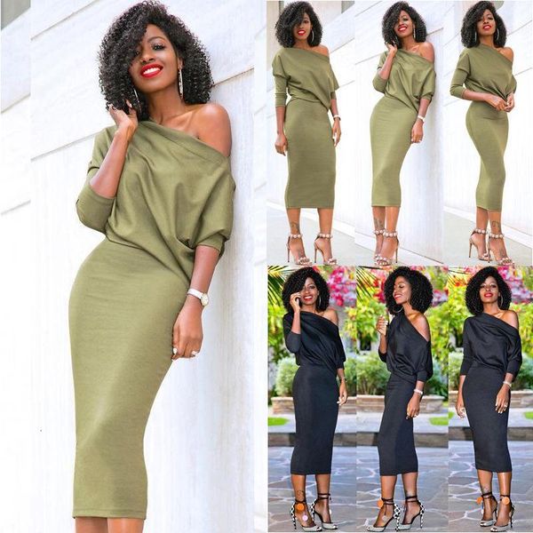 

casual dresses fashion women's one shoulder long sleeve bandage bodycon evening party off dress vs7u, Black;gray