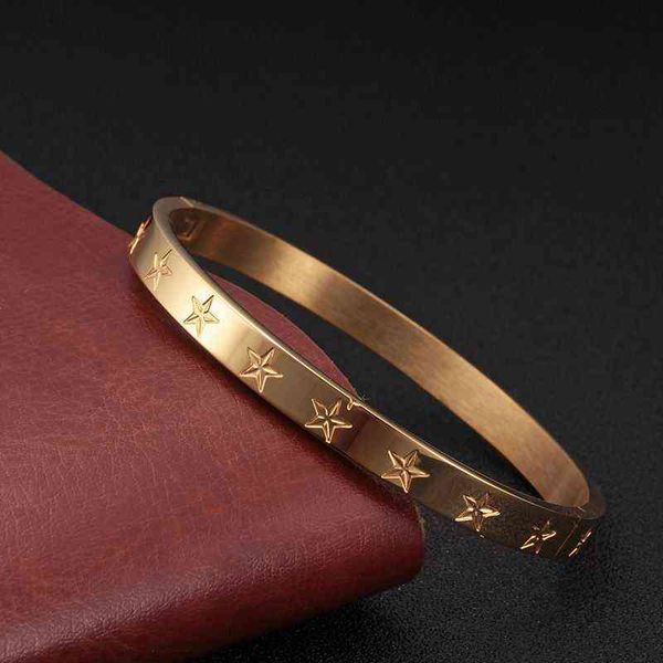 

316l stainless steel pentagram bangles bracelets woman man rose gold plating female charming cuff bangle wristband party jewelry, Golden;silver