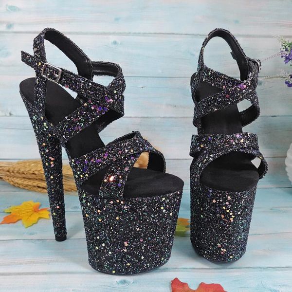 

leecabe designs 20cm glitter heels fancy pole dance sandals, Black