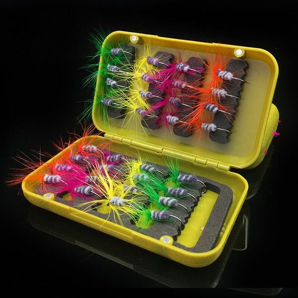 

32pcs/box fishing trout flies hook wet dry nymph buzzers 8# barbed hooks high carbon steel saltwater freshwater
