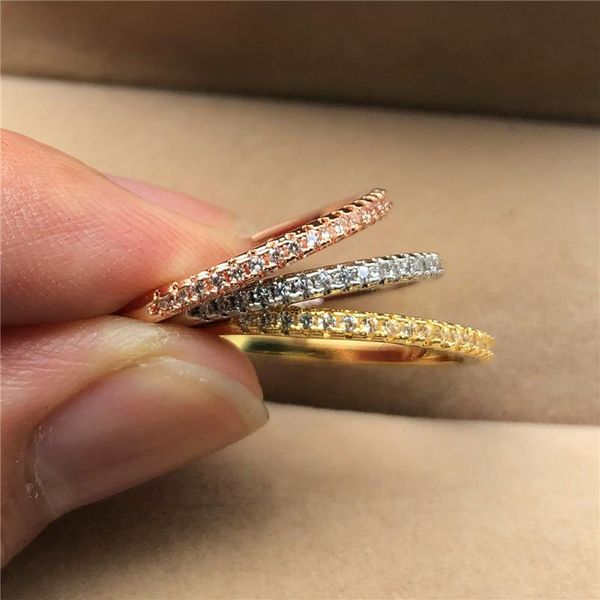 

wedding rings cute fashion small crystal stone ring female silver gold stackable band promise love engagement for women, Slivery;golden