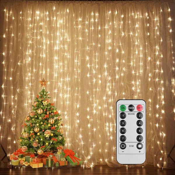 

strings battery powered 3x3m 300 led curtain icicle string lights copper wire holiday lighting for christmas wedding party decoration