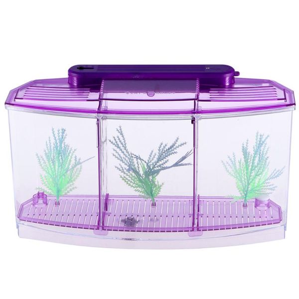 

mini fish tank self-cleaning deskecological goldfish square hatching seedlings aquariums for home shop (purple)