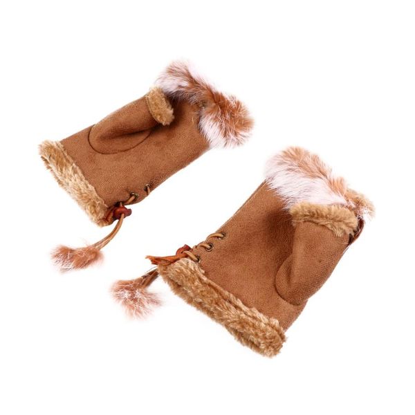

ski gloves 1 pair outdoor wrist hands warmers winter half finger for girls