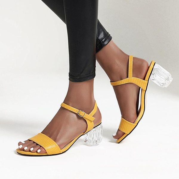 

fashion pu leather women sandals shoes high heels black yellow brown dress party summer woman plus size 40 41 42