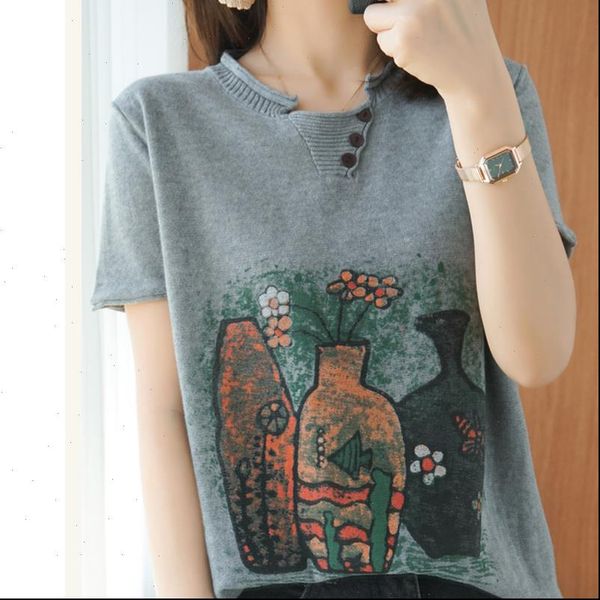 

womens t shirts knitted tee shirt femme thin women summer fashion woman short sleeve loose clothes, White