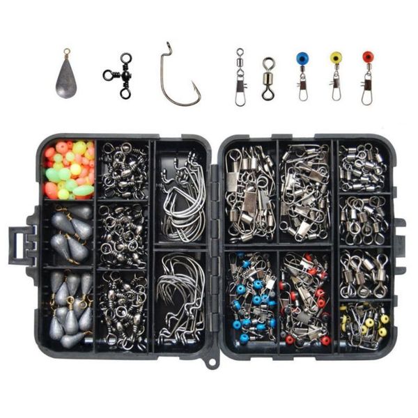 

fishing accessories 160pcs/set kit jig hooks sinker weights swivels snaps set with tackle boxs