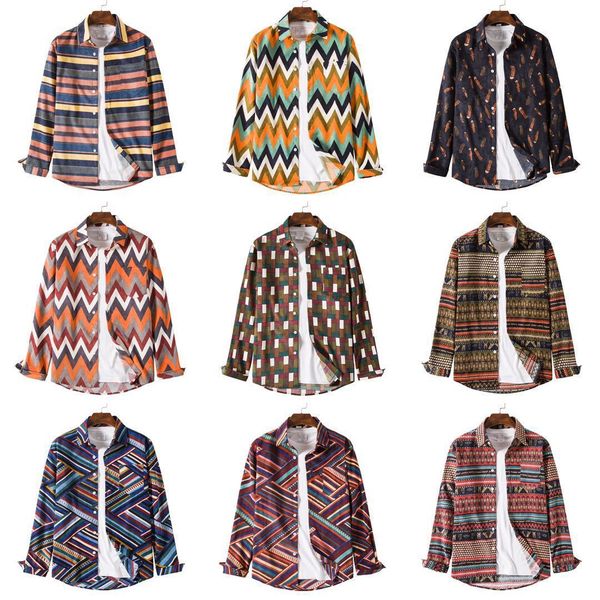 

men's shirts 2021 autumn fashion printed lapel corduroy shirt, White;black