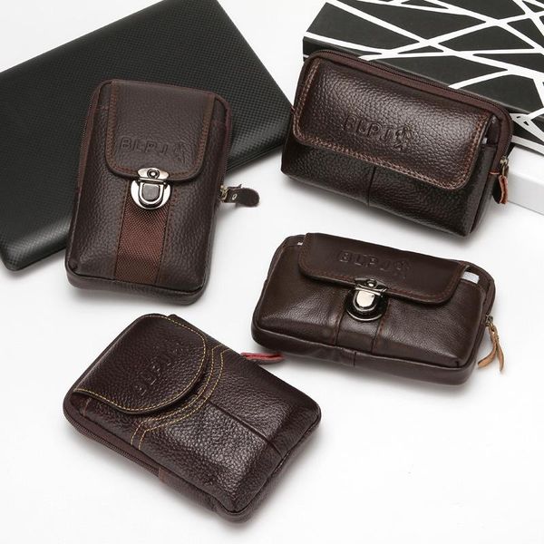 

luxury pu leather multifunction waterproof wear-resistant waist pack for man male outdoor mobile phone bag coin purse handbag bags