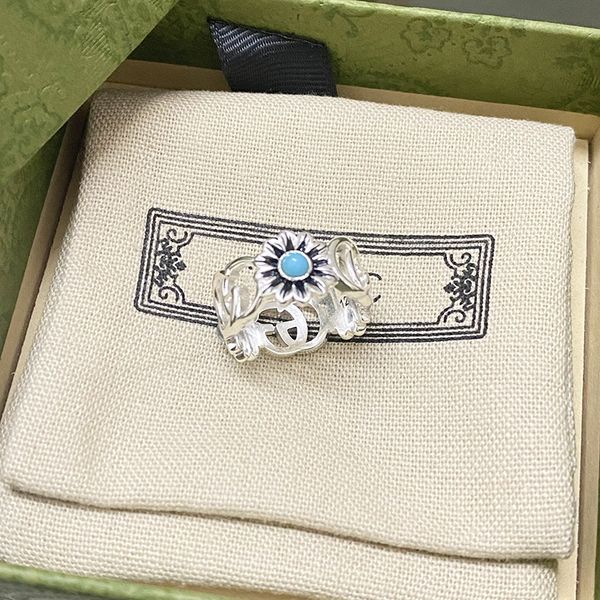 

designer jewelry kmx. 925 silver double turquoise flower ring flower couple ring