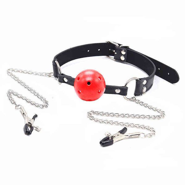 NXY Erwachsene Spielzeug Sexy Spielzeug PU Leder Mundknebel Ball Oral Mit Kette Nippel Clip Fetisch Bondage Klemmen Erotische Spielzeug 1201