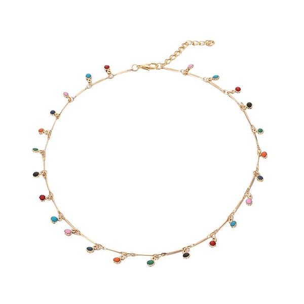 

chokers simple trendy crystal zircon rhinestone pendant chromatic necklace accessories party friend gift, Golden;silver