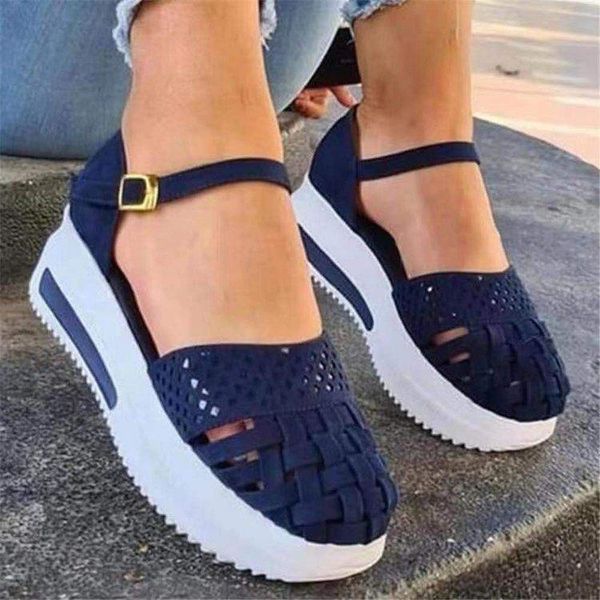 

sandals 2021 fashion women hollow out summer flat heel female casual sewing increase platform ladies sandalias, Black