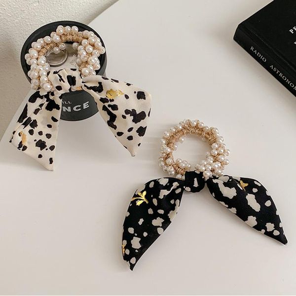 

hair clips & barrettes bowknot pearl tie rope net red streamer ring girl temperament rubber band head with, Golden;silver