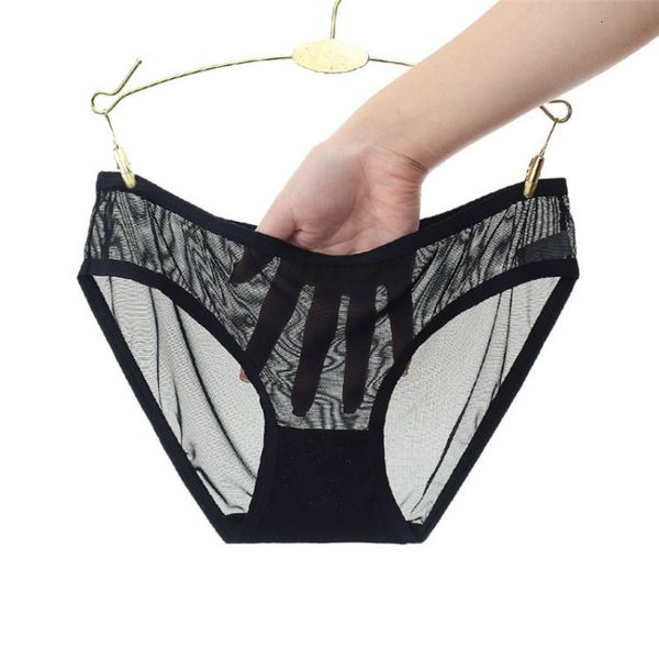 

transparent panties women seamless briefs ladies solid thin mid rise mesh underwear plus size 1/2/3pcs, Black;pink