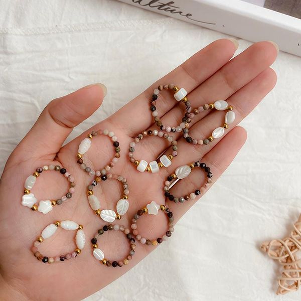 

cluster rings vintage natural stone shell for women girls cute healing star flower love heart ring wholesale fashion jewelry party gifts, Golden;silver