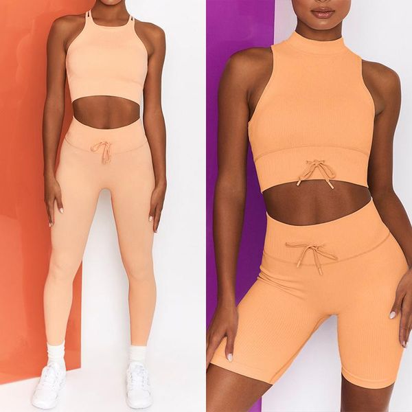 

yoga outfit seamless set workout clothes for women tracksuit gym sport bra drawstring legging sportsuit fitness suit