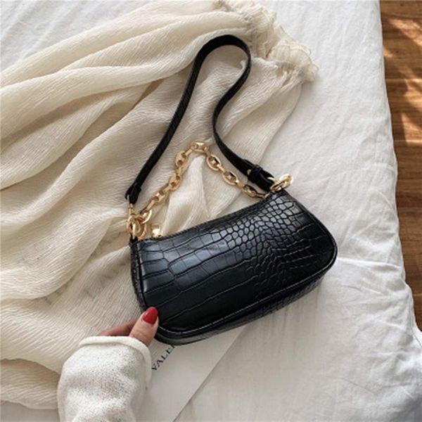 

fashion crocodile pattern baguette bags mini pu leather shoulder for women chain designer luxury handbag female travel tote cross body