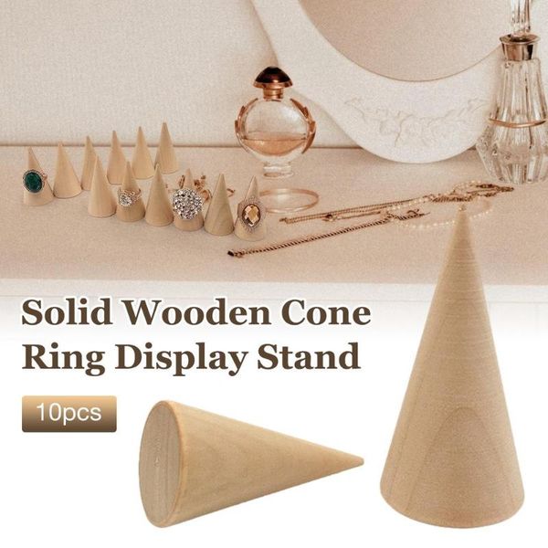 

hooks & rails 10pc solid wood cone display stand jewelry storage rack deskpendant holder wooden ring necklace