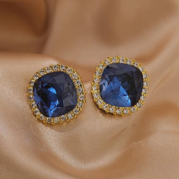 

stud juorest elegant women earrings luxery blue stone crystal party wedding cube fashion summer small gift, Golden;silver