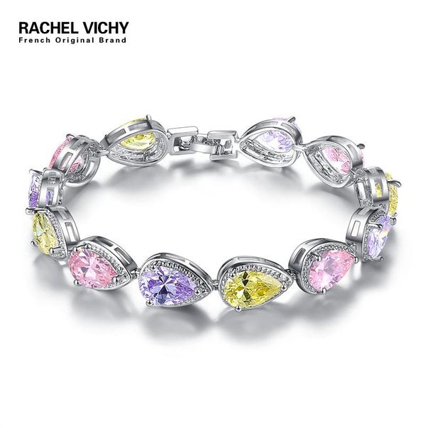 

charm bracelets rachel vichy luxury wedding austrian crystal for women silver color bangles with colorful stones jewelry b11, Golden;silver