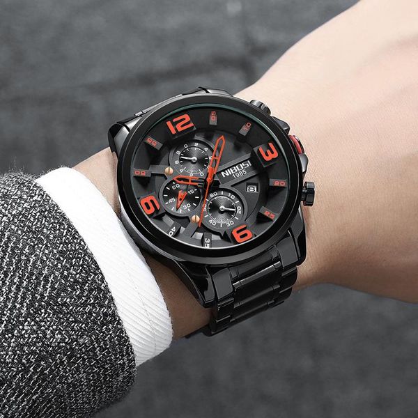 

wristwatches nibosi men watch clock luxury brand military black quartz watches mens waterproof chronograph sports luminous wristwatch, Slivery;brown