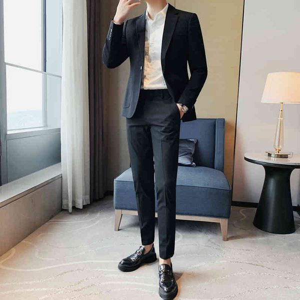 

men's suits & blazers formal autumn wear fashion thin british style fit a button ed in casual wedd cb7d, White;black
