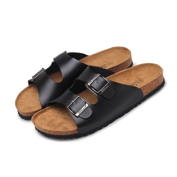 

summer beach cork slippers sandals casual double buckle clogs sandalias women men slip on flip flops flats shoes plus size 35-45, Black