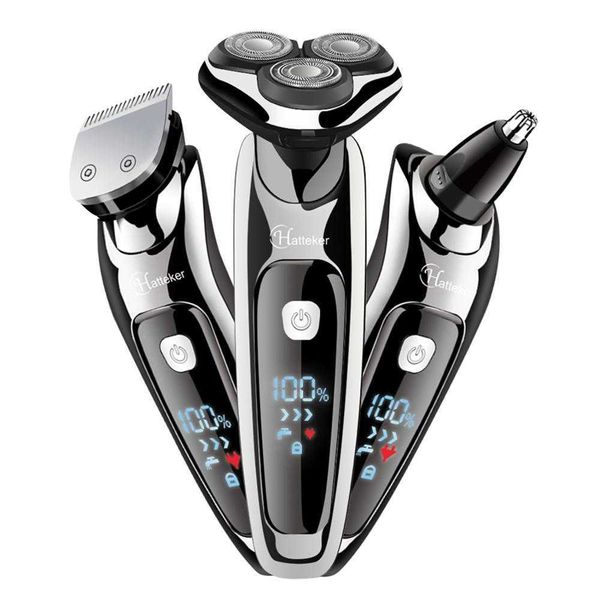 

hatteker rotary electric shaver usb rechargeable facial electric razor for men 3 in 1 male grooming kit shaving machine p0817