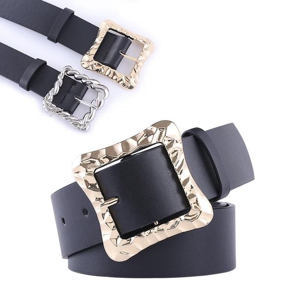 

belts 2021 beautiful adjustable geometric square buckle fashion belt girls muilt colors women faux leather apparel accessory, Black;brown