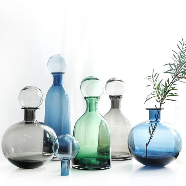 

vases blue gray bottle with lids decoration home creative green flower