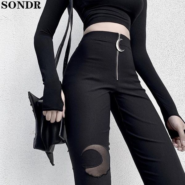 

women's jeans high waist zipper trousers for women harajuku punk moon skinny grunge black dark pants net yarn gothic femme autumn 2021, Blue