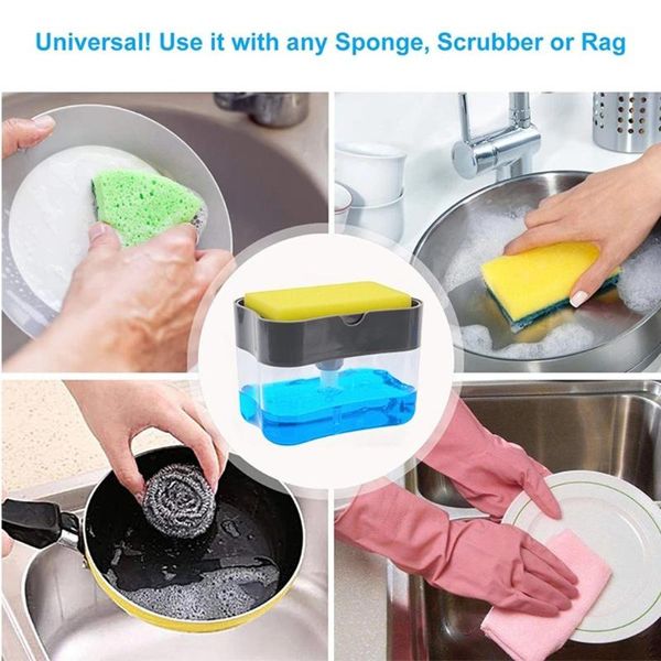 

2-in-1sponge rack soap dispenser and sponge caddy liquid