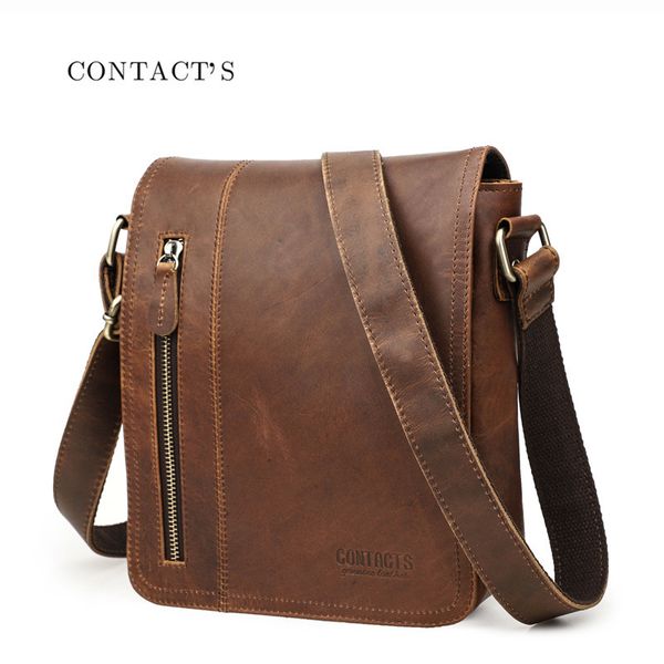 

black angel crazy horse cowhide fashion men's single shoulder messenger can hold 7.9-inch computer man's bag