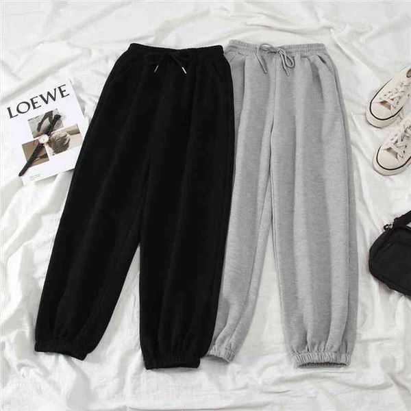 

gray women sweatpants autumn baggy fashion oversize sports pants black winter thick joggers streetwear trousers, Black;white